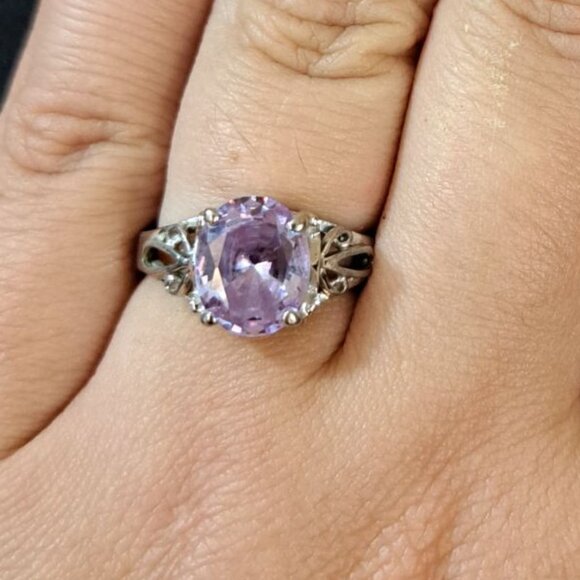 Vintage Sterling Silver Amethyst Ring With Ornate Filigree Design Size 6 - Picture 4 of 6